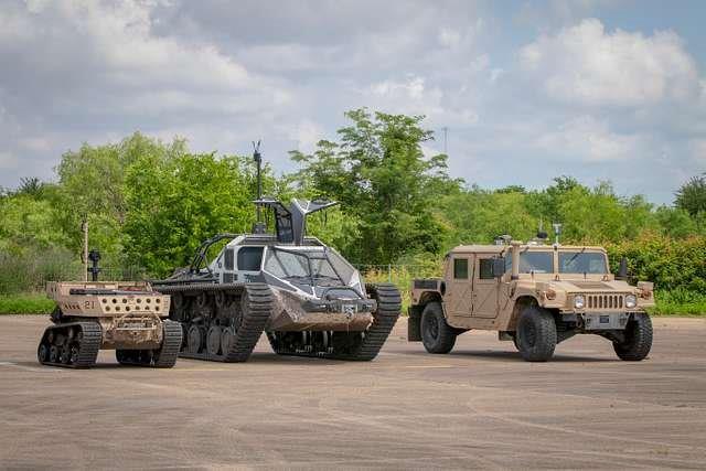 Futuristic military vehicles on display