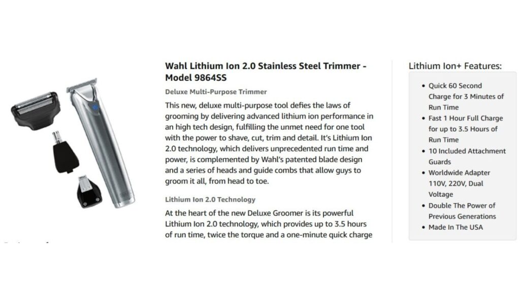 The Wahl Lithium Steel Trimmer Model 9864SS