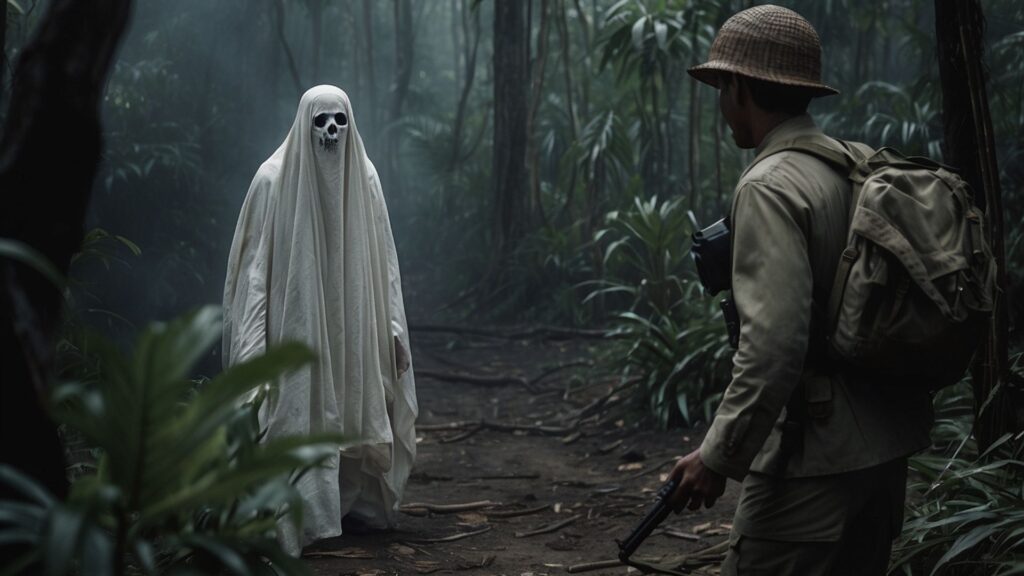 viet cong solide sees ghost in jungle